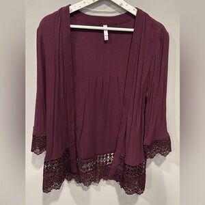 Burgundy Lace Trim Kimono
